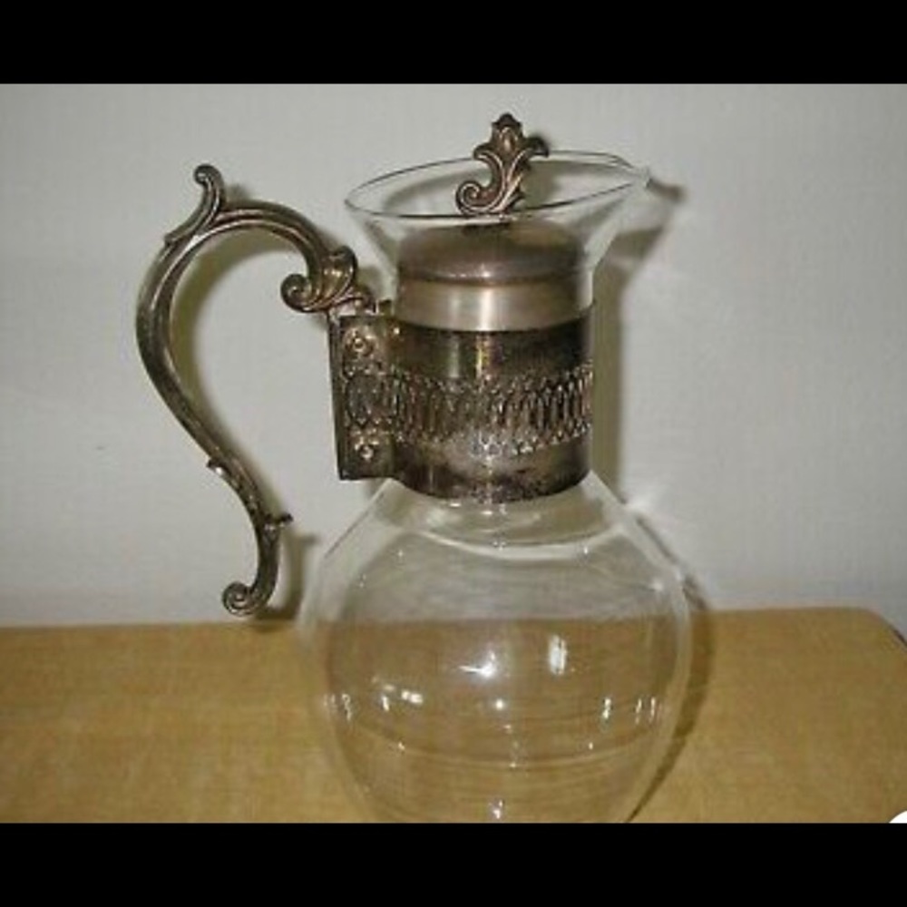 Vtg. F B Rogers Co. Silver Co Silver &  Glass Carafe